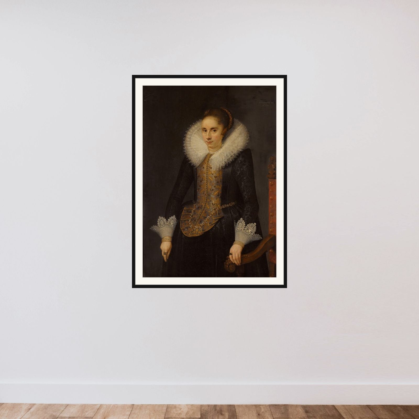 Portrait of Catharina Fourmenois (1598-1665) framed — shown to scale