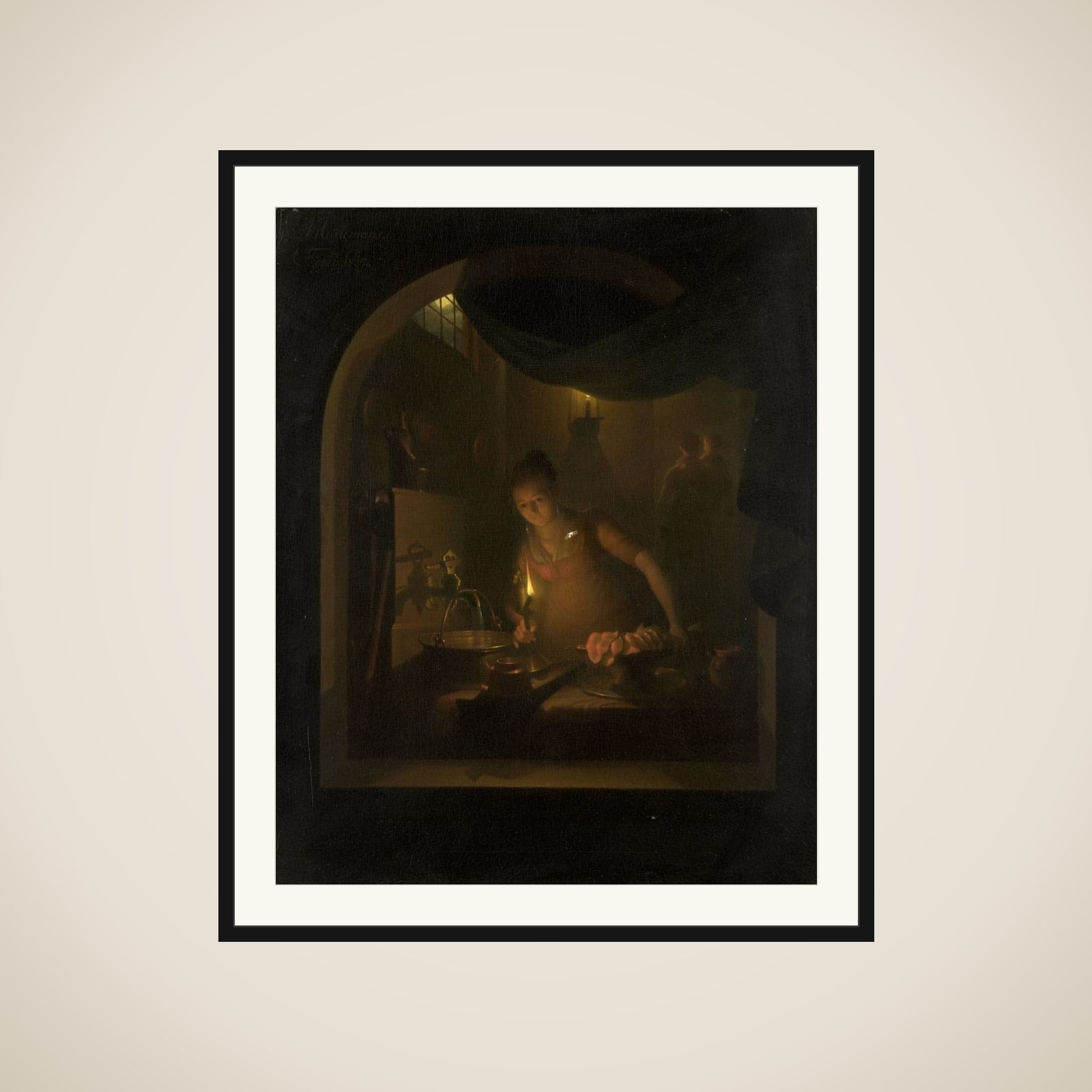 Kitchen by Lamplight framed