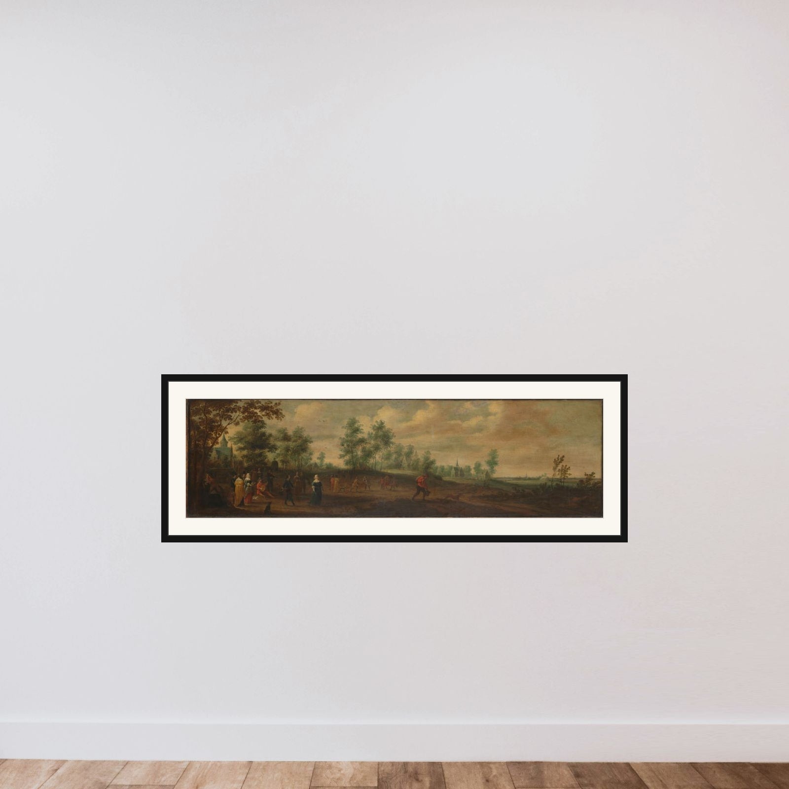 Landscape with a Couple Dancing outside a Country Mansion framed — shown to scale