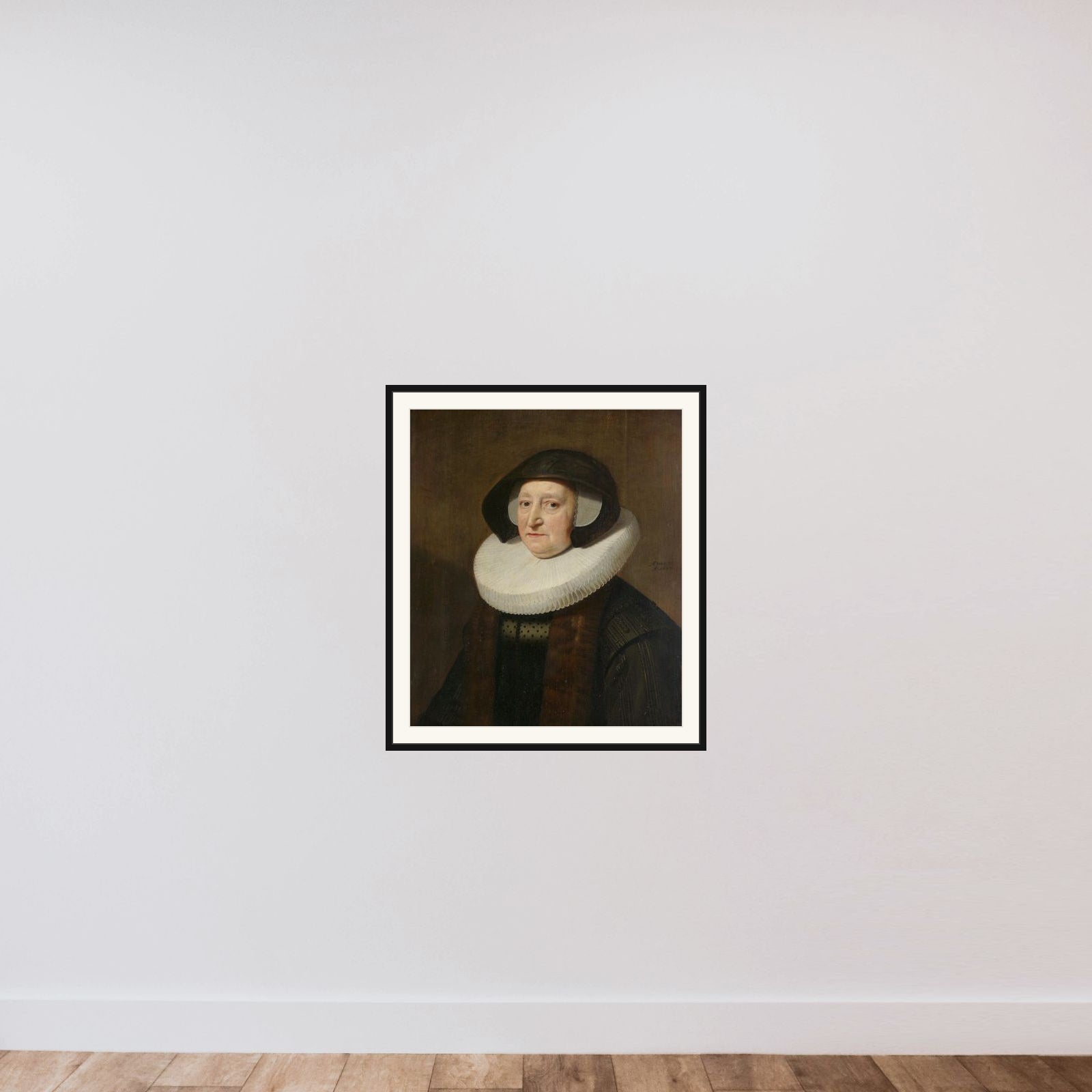 Portrait of Maria Petitpas (?-1640) framed — shown to scale