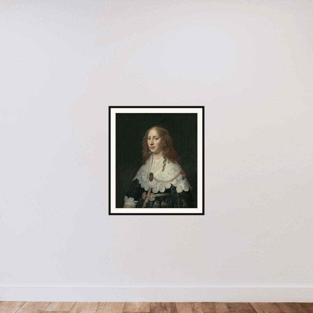 Portrait of Aegje Hasselaer (1617-64) framed — shown to scale