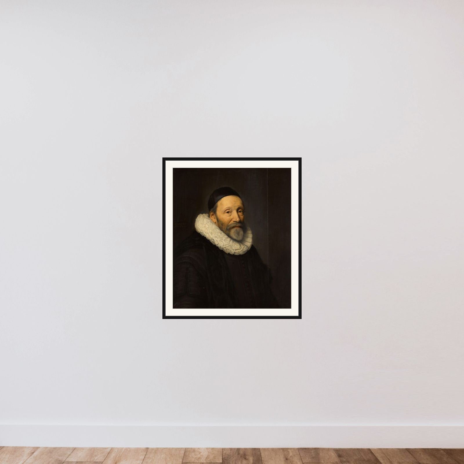 Portrait of Johannes Wtenbogaert (1557-1644) framed — shown to scale