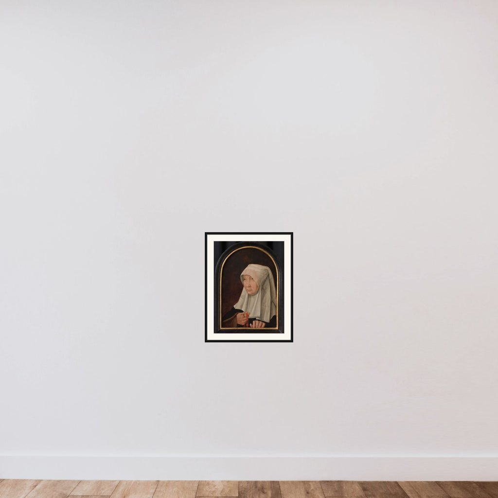Portrait of Jacomina Claesdr van Ruyven (died 1509), Wife of Arent Franckensz van der Meer framed — shown to scale