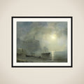 View of a Rocky Coast by Moonlight framed