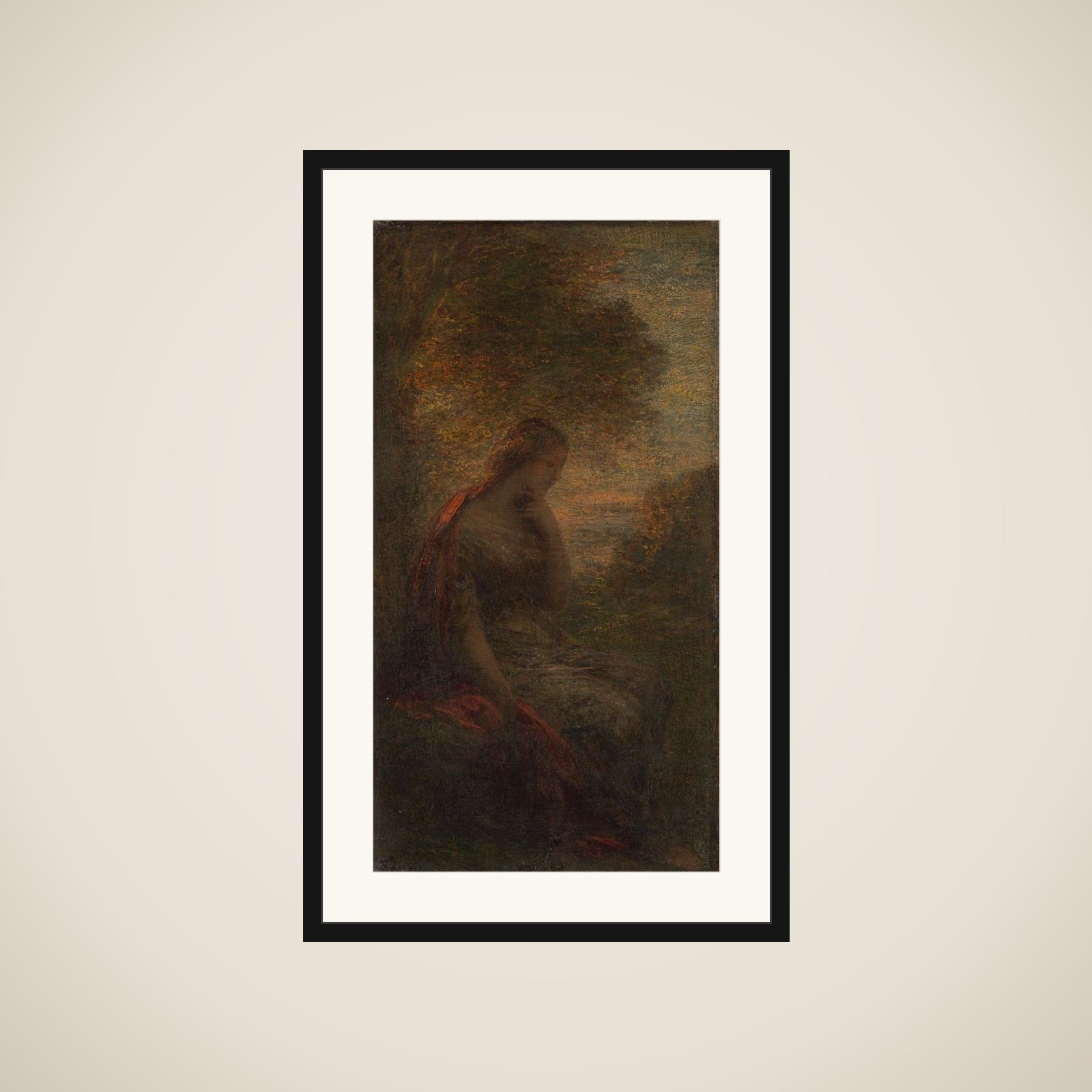 Young Woman under a Tree at Sunset, called 'Autumn' framed
