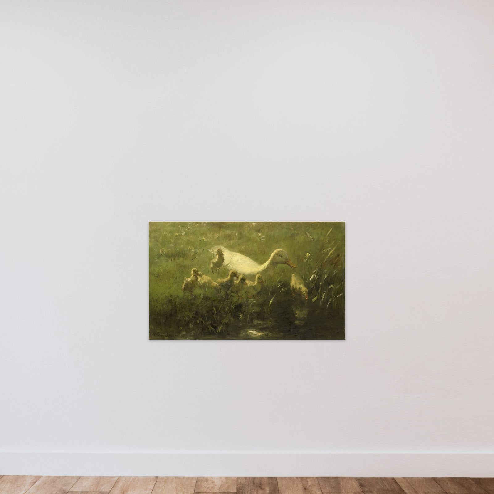 Witte eend met kiekens unframed — shown to scale
