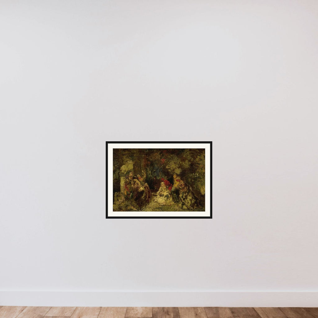 Vrouwen in een bos framed — shown to scale