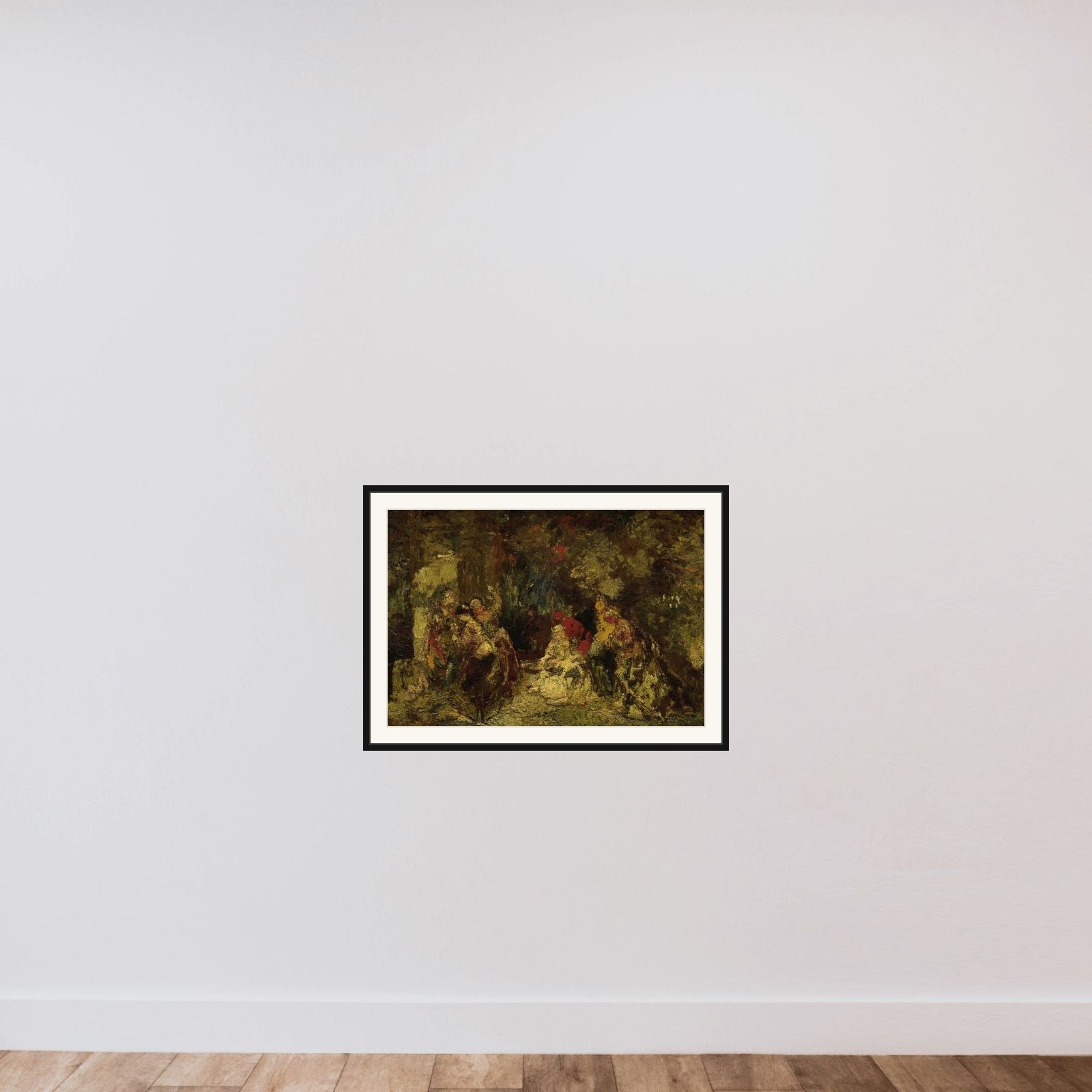 Vrouwen in een bos framed — shown to scale