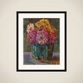 Still Life with Zinnias in a green Jar framed