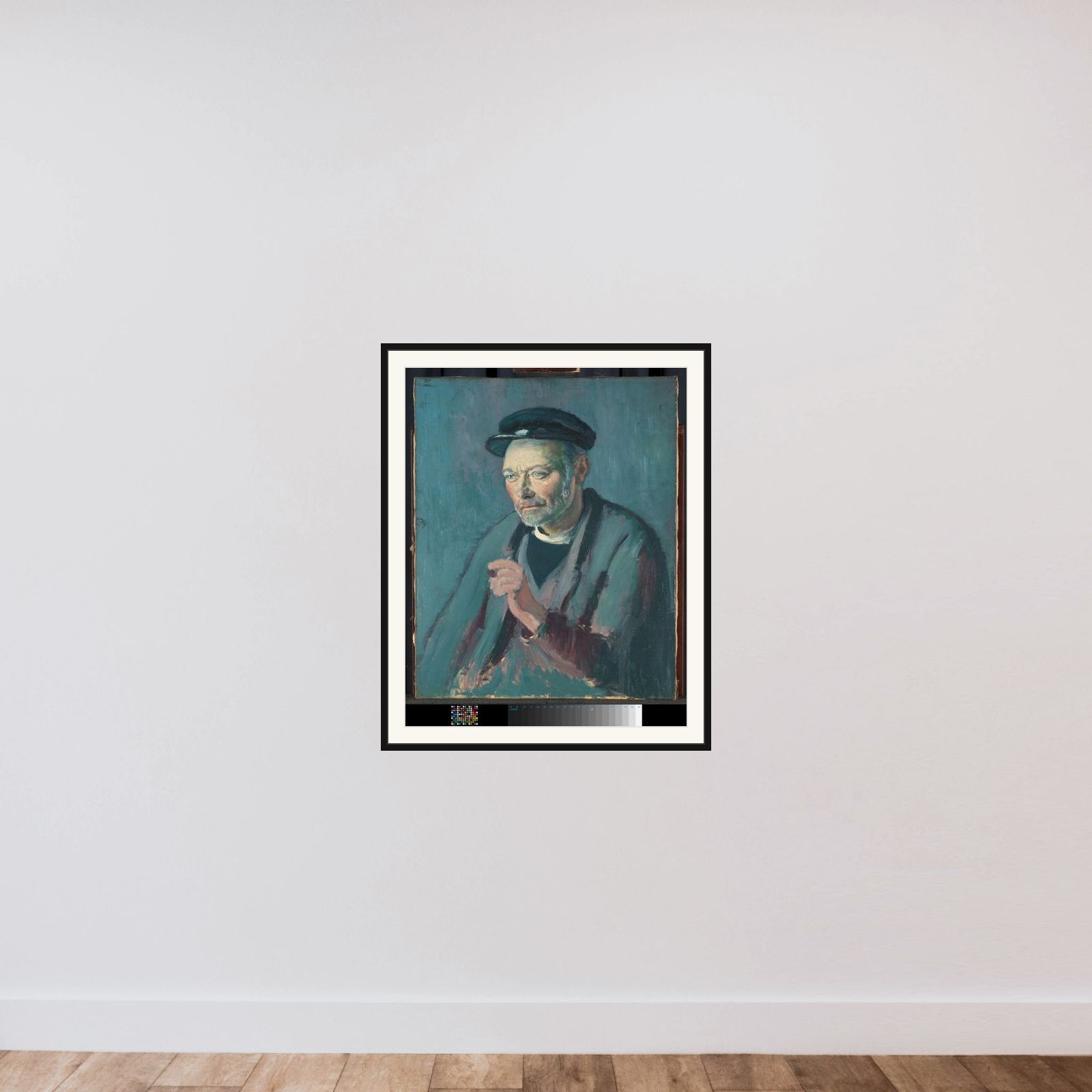 Man with a Pipe framed — shown to scale