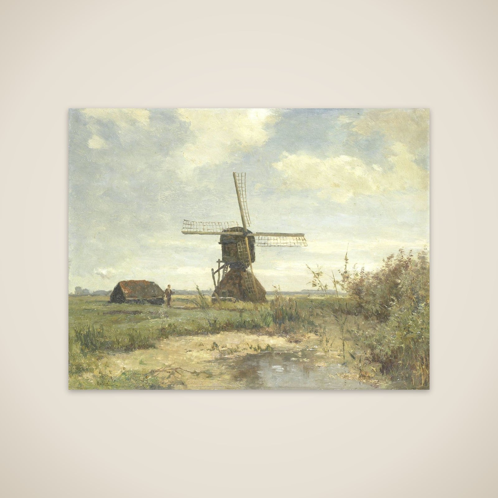 'Sunny Day', a Windmill on a Waterway unframed print