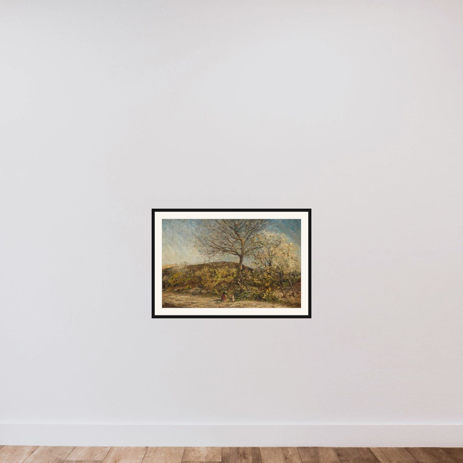 Landscape with bloeiende boomgaard framed — shown to scale