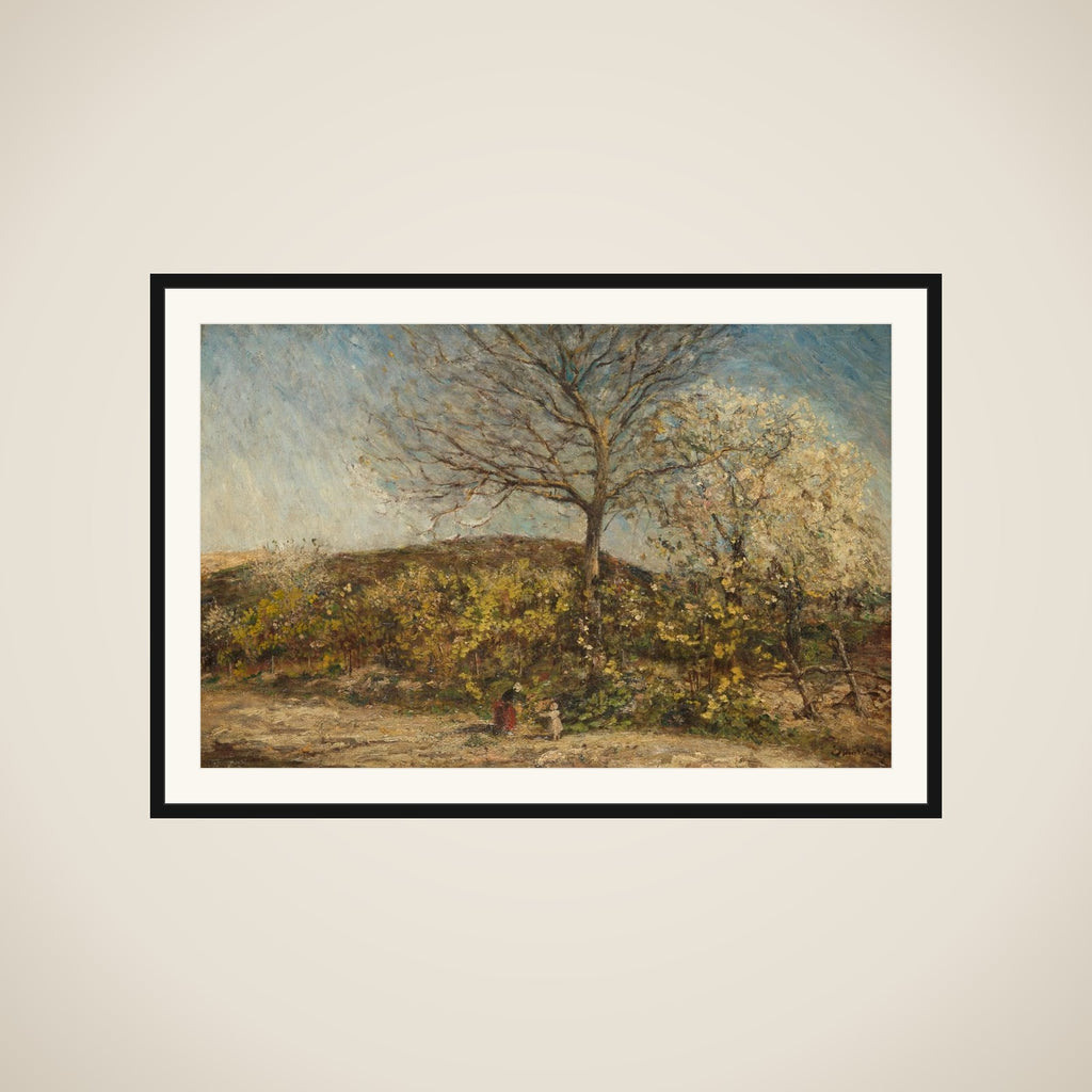 Landscape with bloeiende boomgaard framed