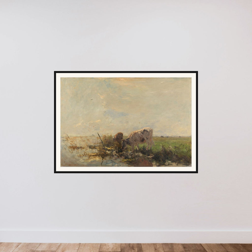 Koeien aan een plas framed — shown to scale