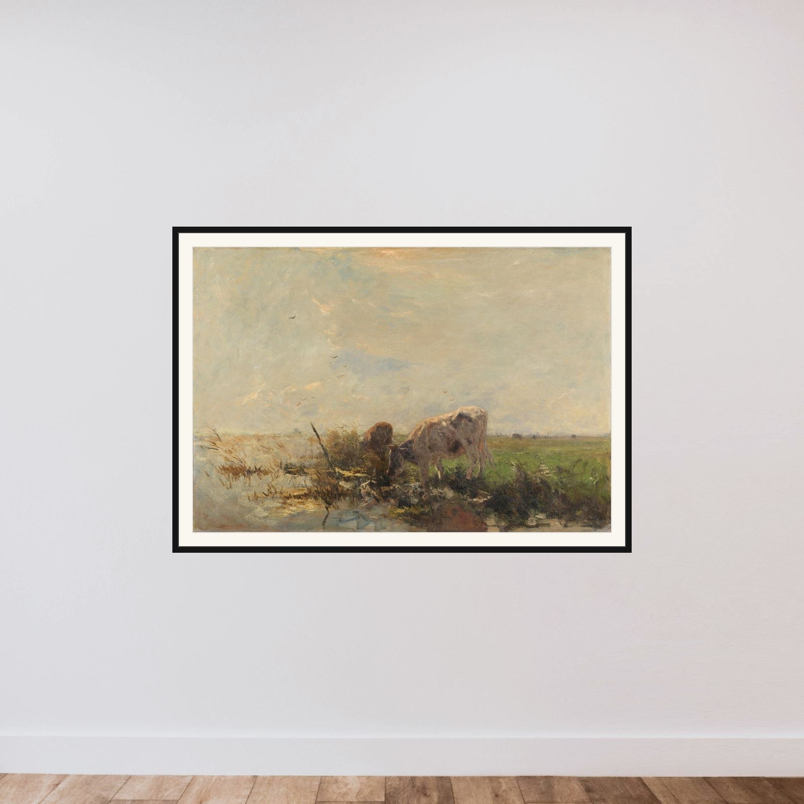 Koeien aan een plas framed — shown to scale
