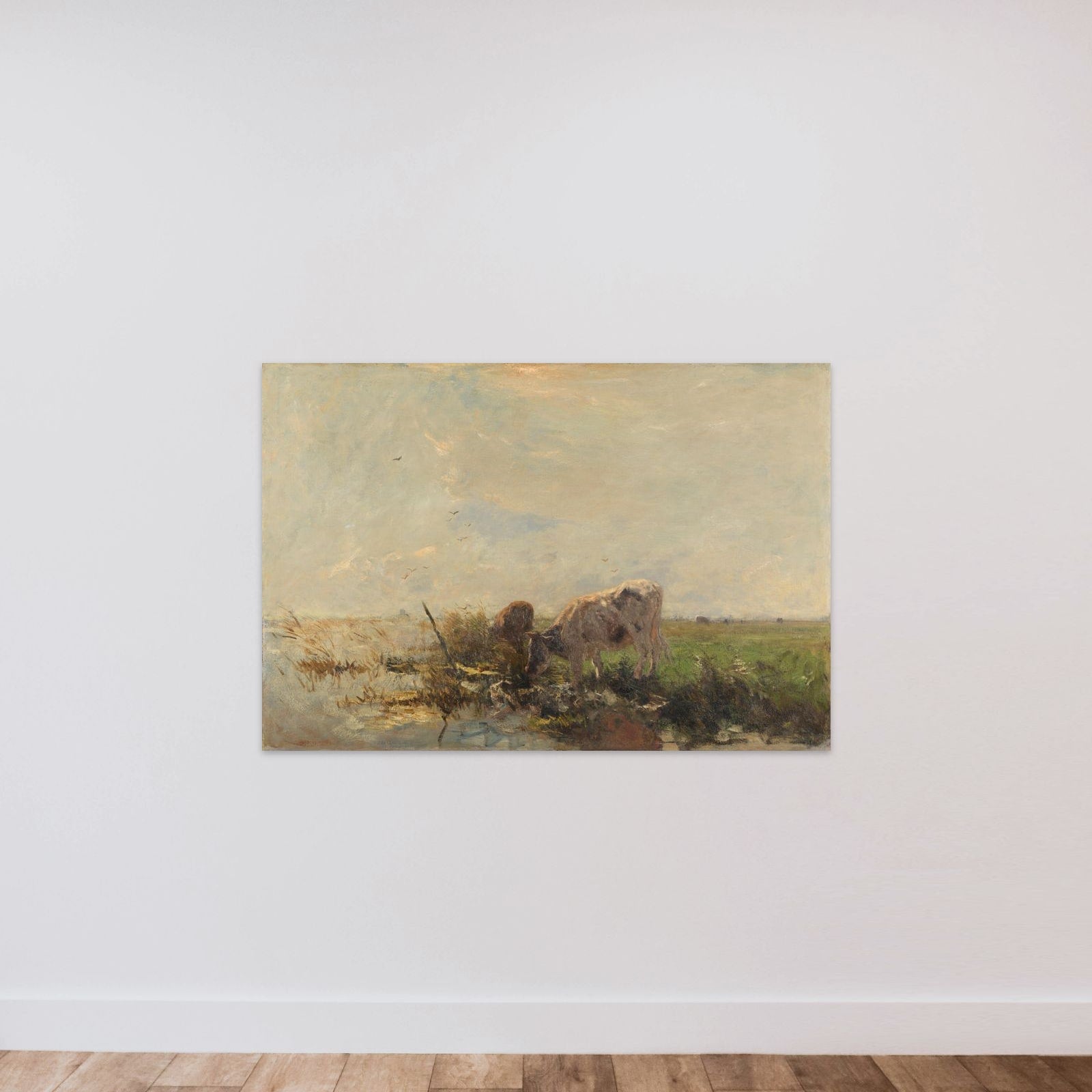 Koeien aan een plas unframed — shown to scale
