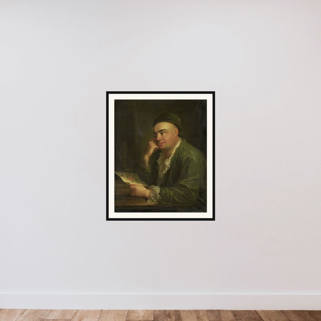 A Man with a Drawing of Flowers, so-called Portrait of Jacob Feitama Jr, Merchant in Amsterdam framed — shown to scale