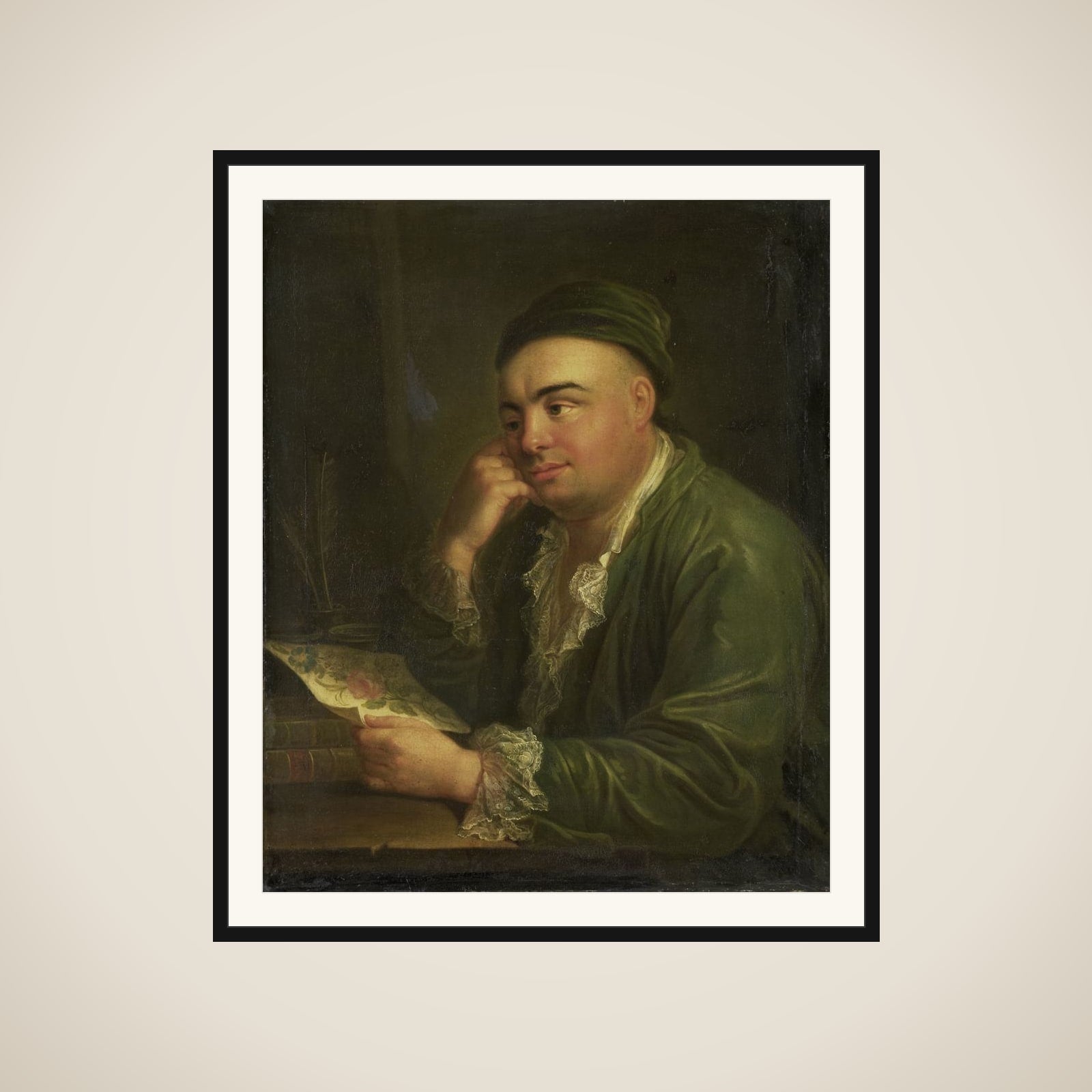 A Man with a Drawing of Flowers, so-called Portrait of Jacob Feitama Jr, Merchant in Amsterdam framed