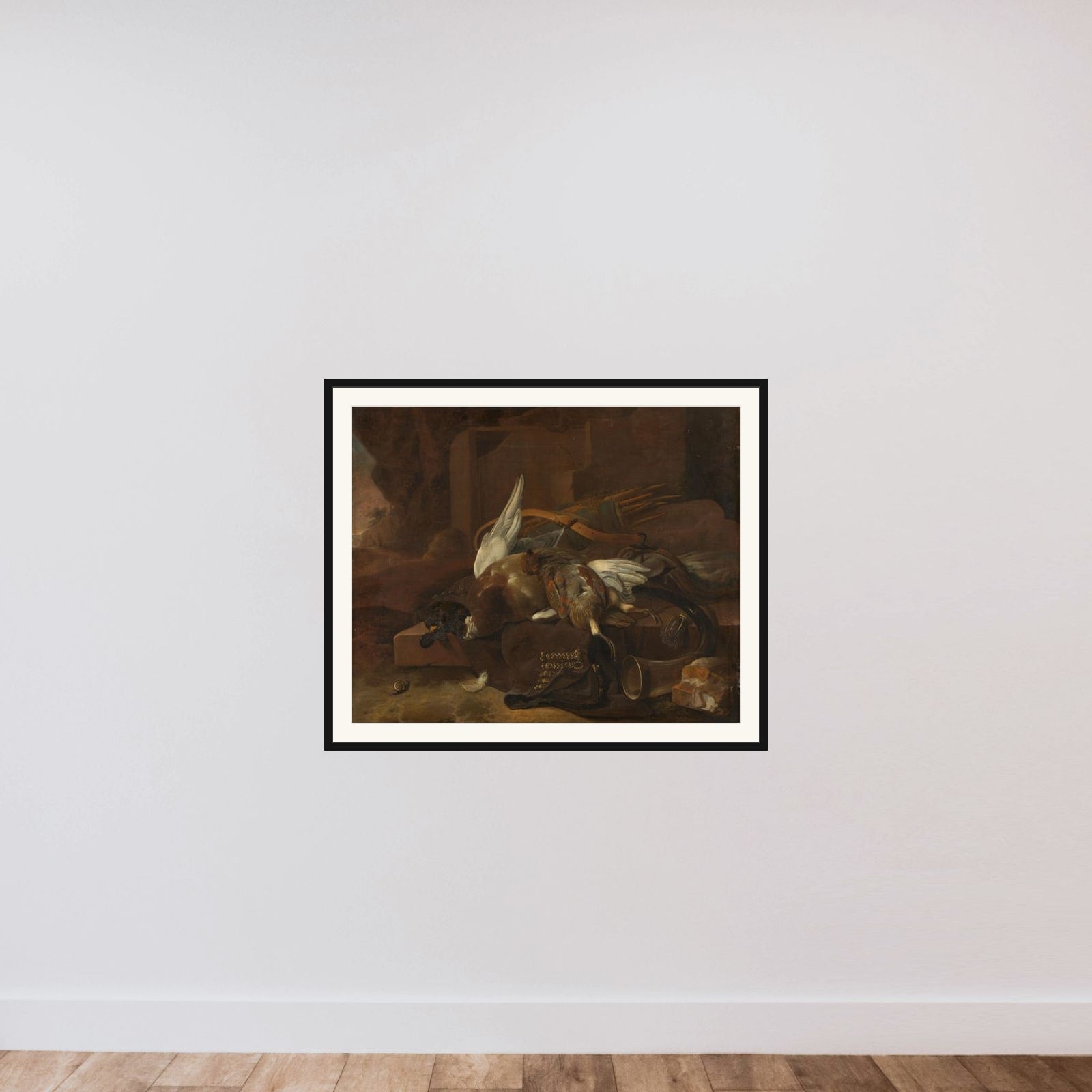 A Hunter's Bag framed — shown to scale