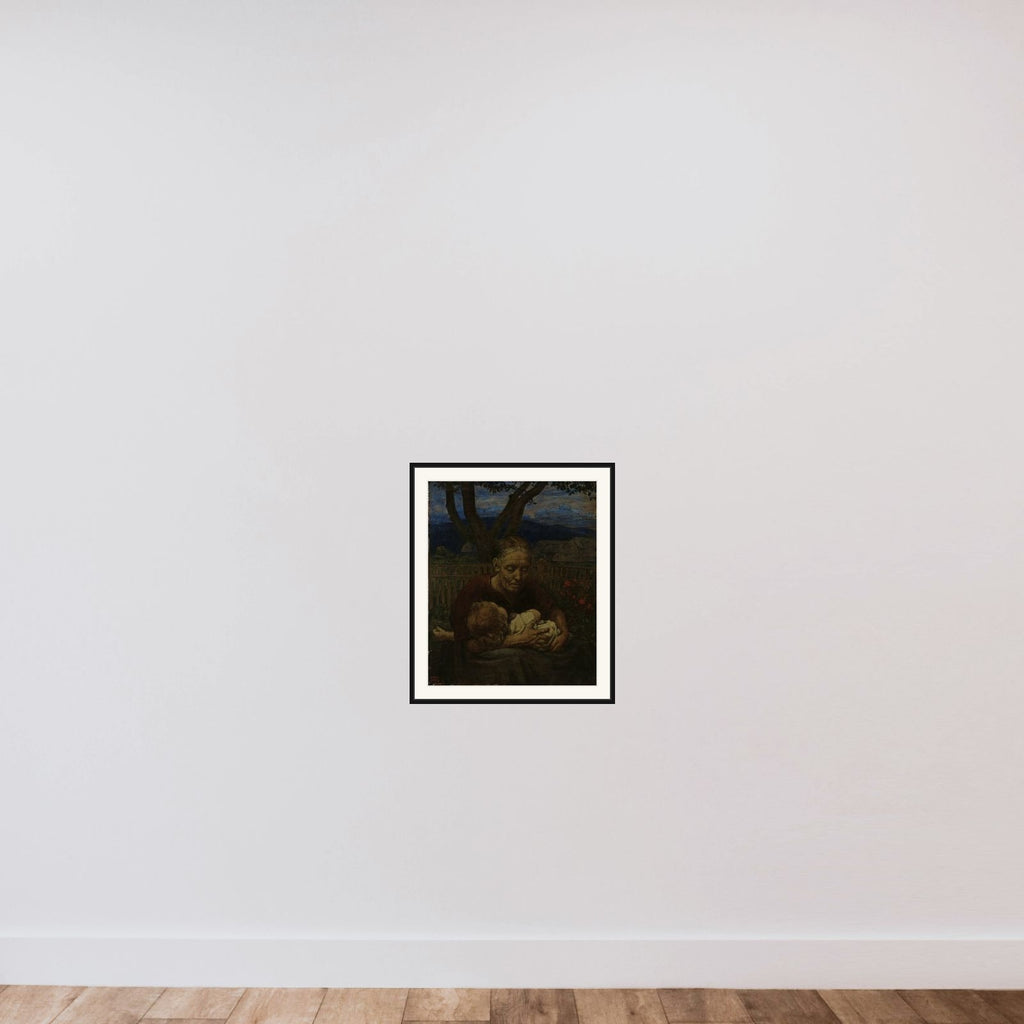 Mother and Child in a garden framed — shown to scale