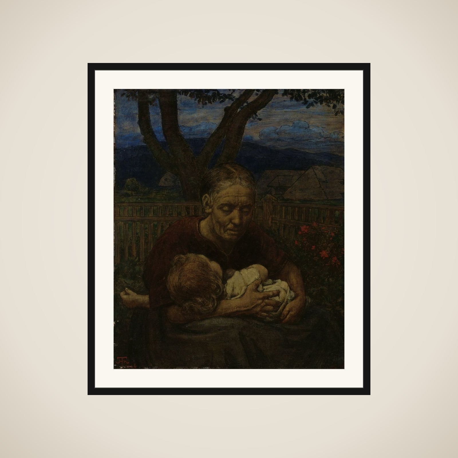 Mother and Child in a garden framed