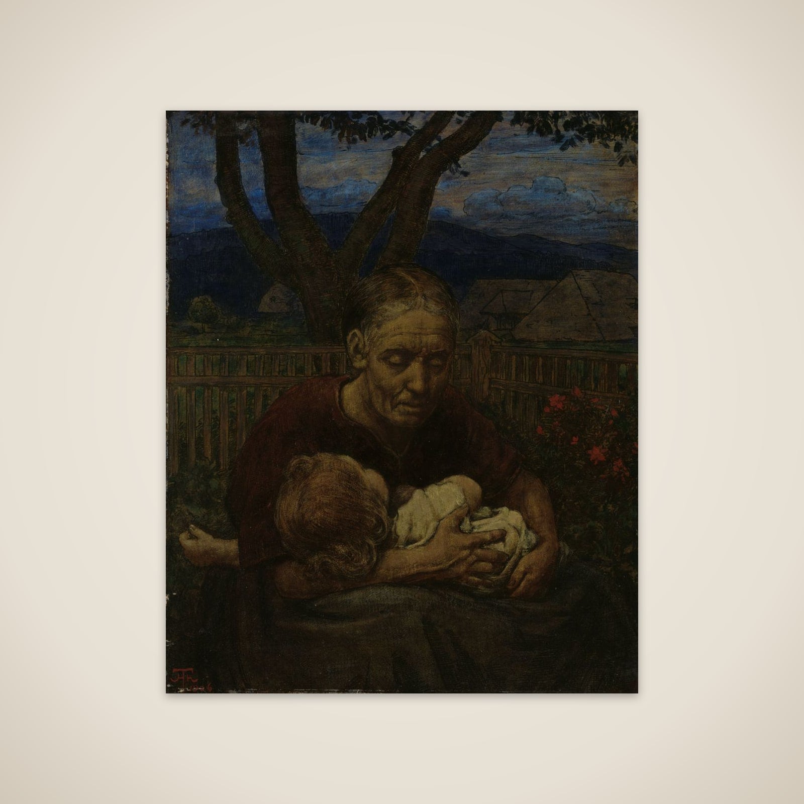 Mother and Child in a garden unframed print