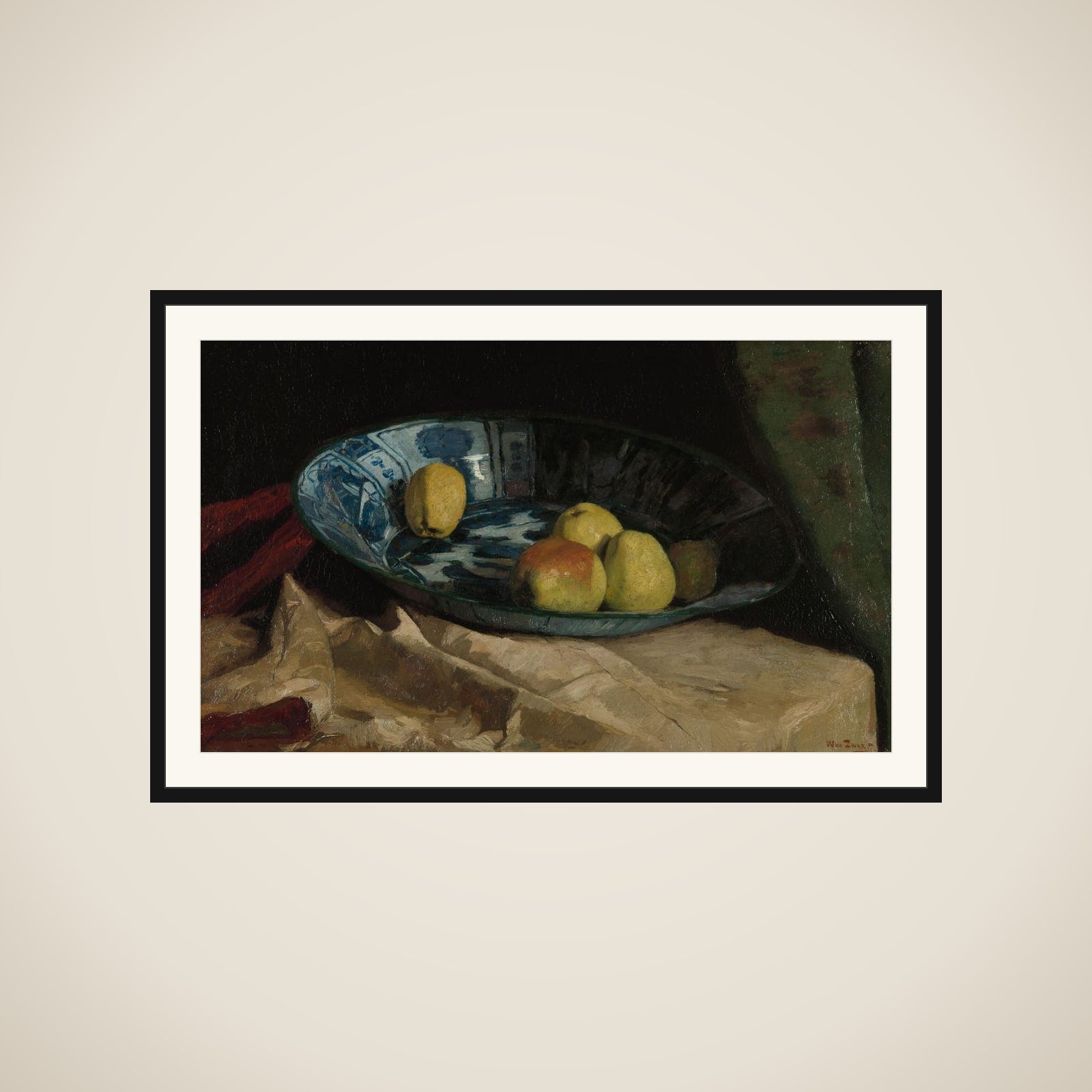Still Life with Apples in a Delft Blue Bowl framed