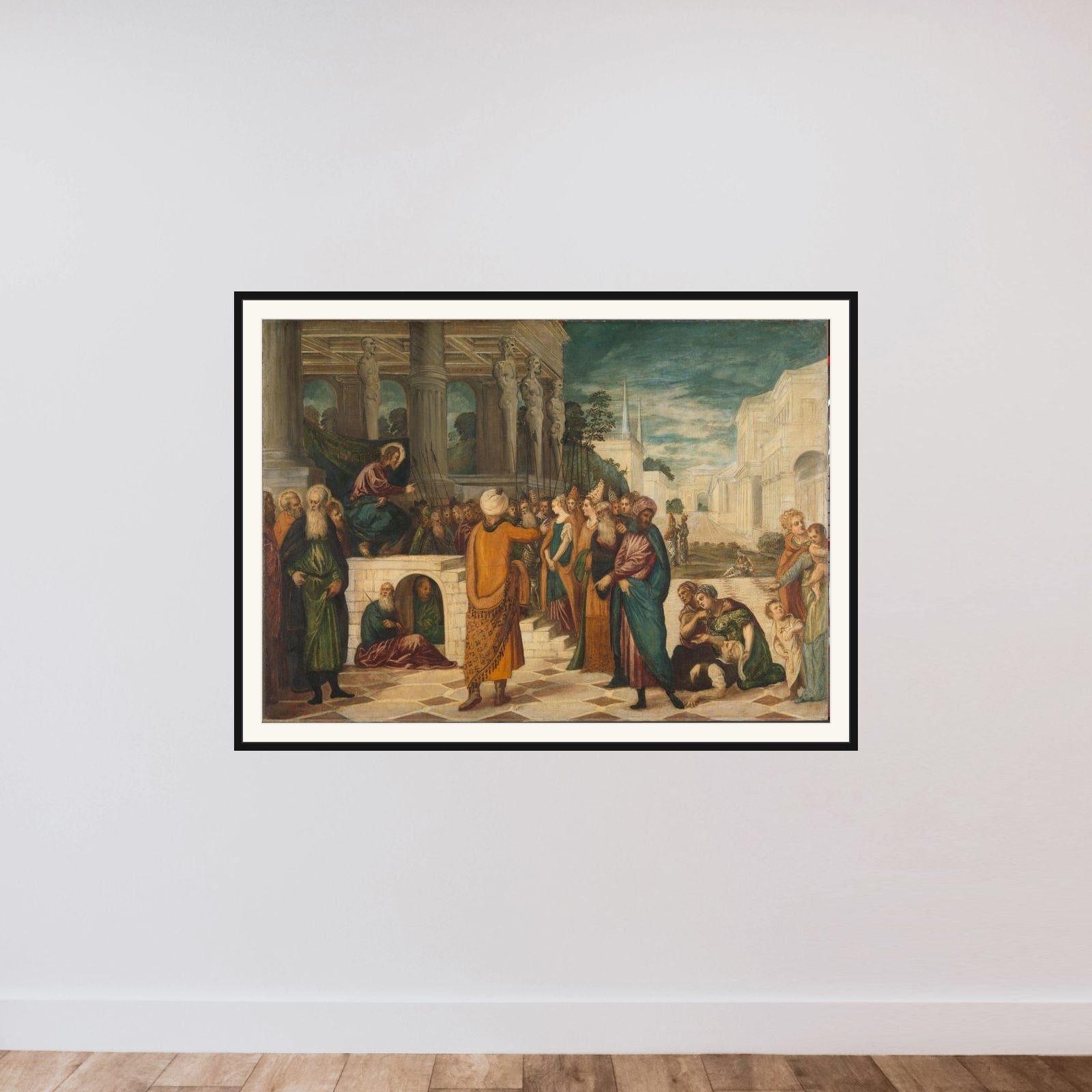 Christ with the Adulterous Woman framed — shown to scale