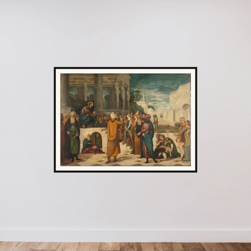Christ with the Adulterous Woman framed — shown to scale