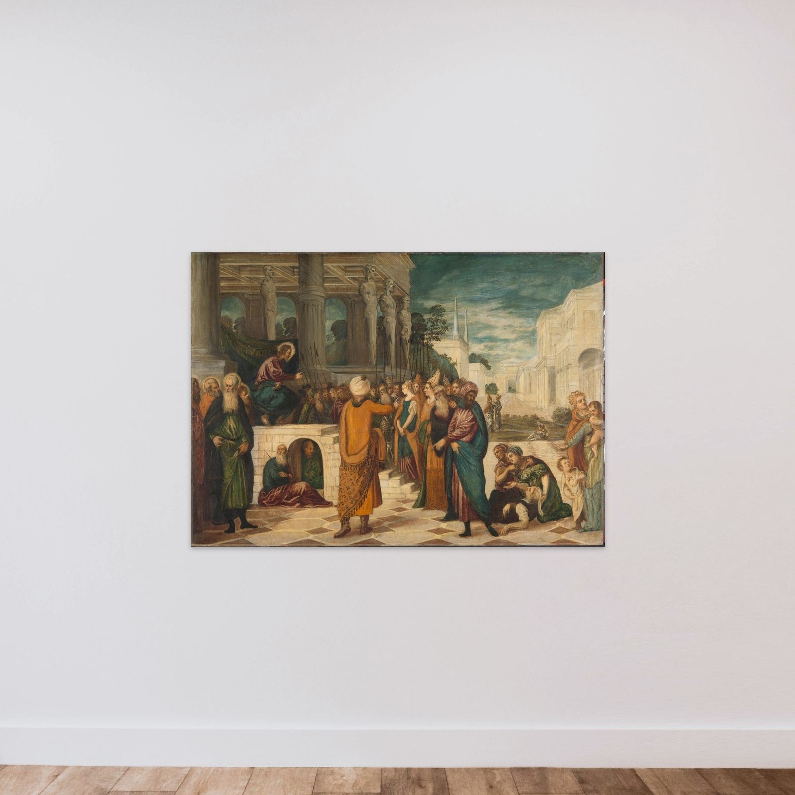 Christ with the Adulterous Woman unframed — shown to scale