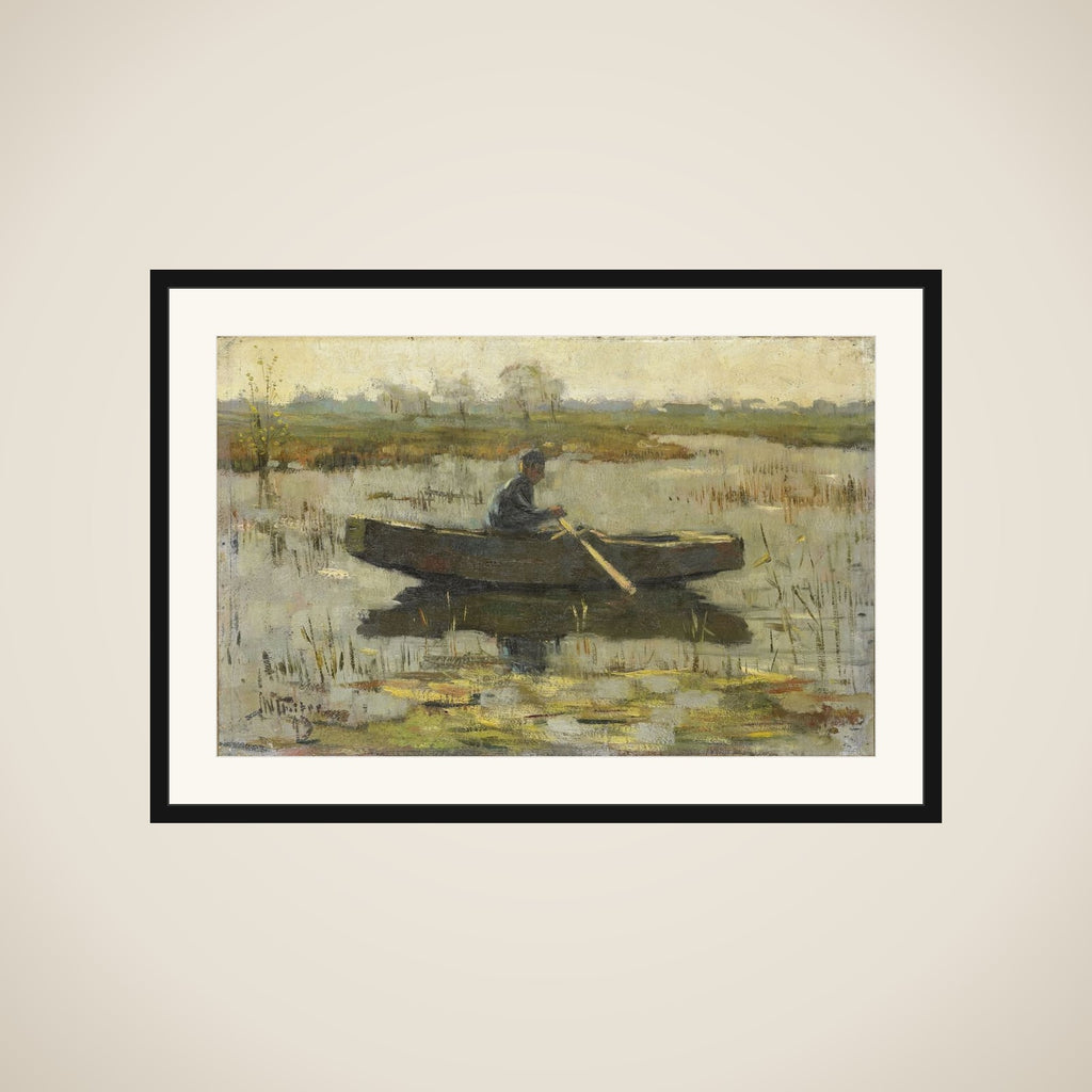 Man in een roeiboot framed