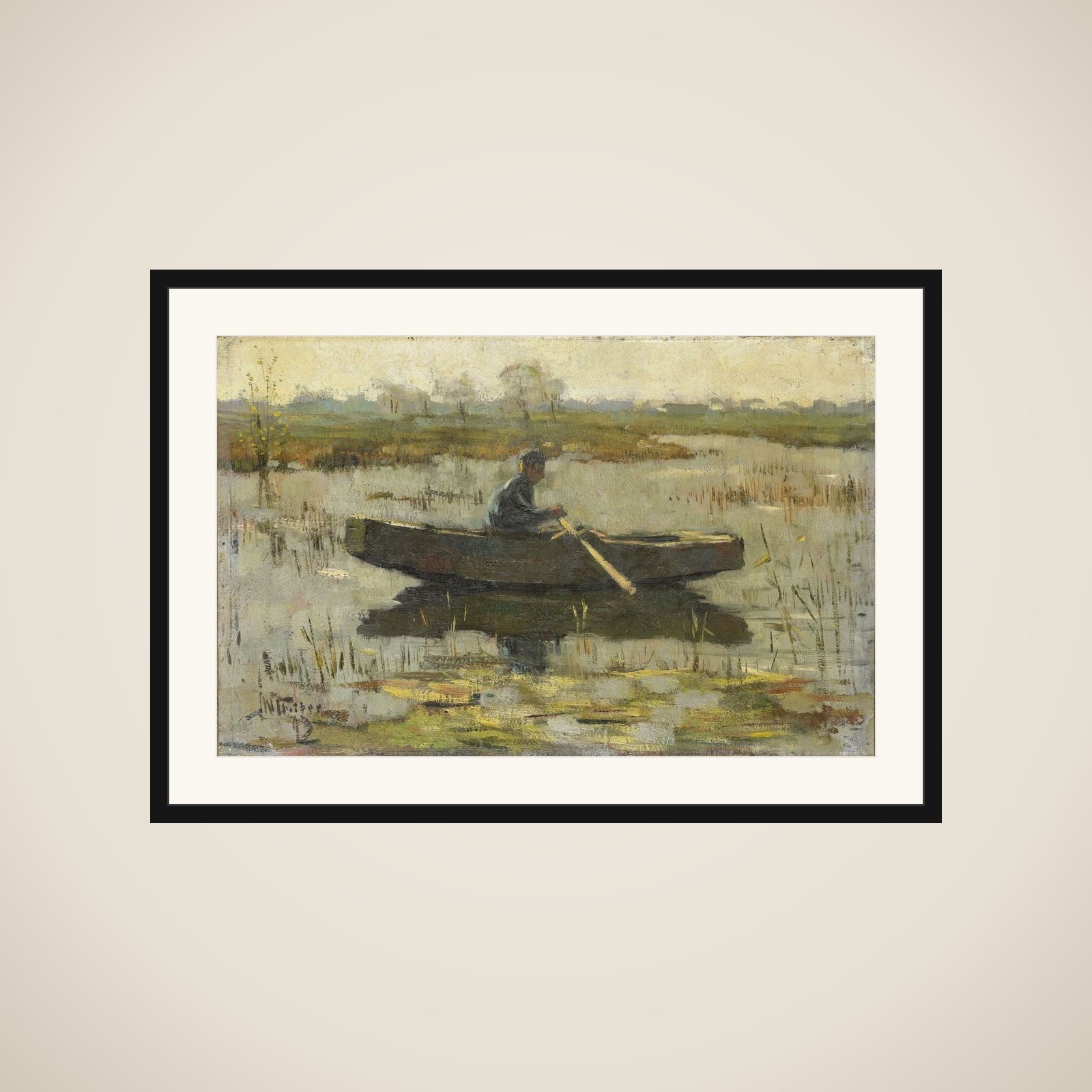 Man in een roeiboot framed