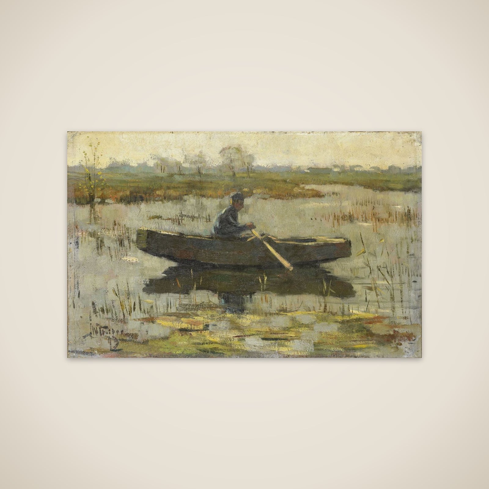 Man in een roeiboot unframed print