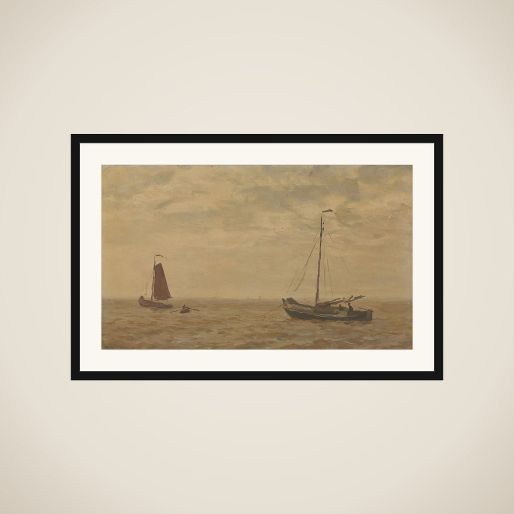 Zeegezicht met vissersschuiten framed