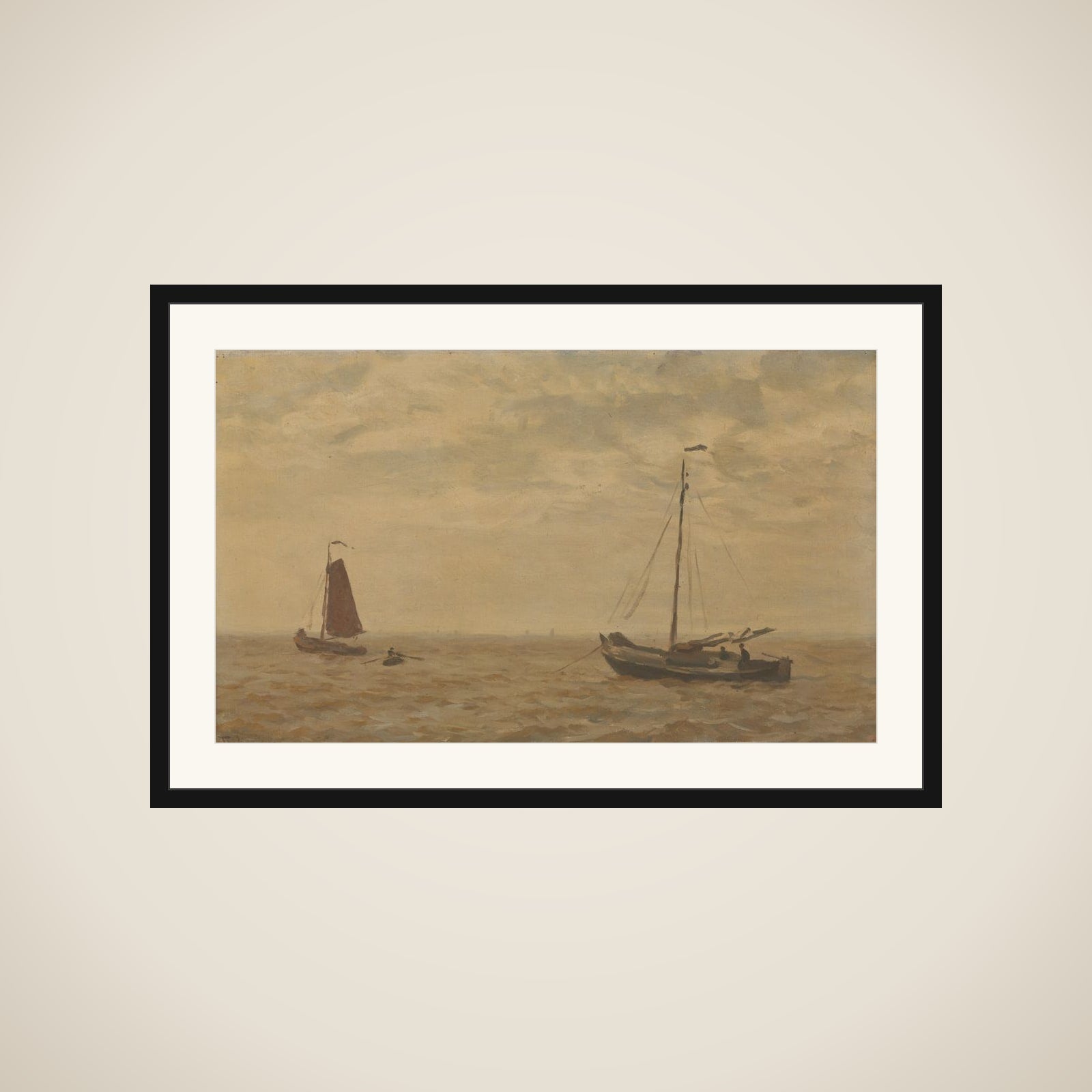 Zeegezicht met vissersschuiten framed