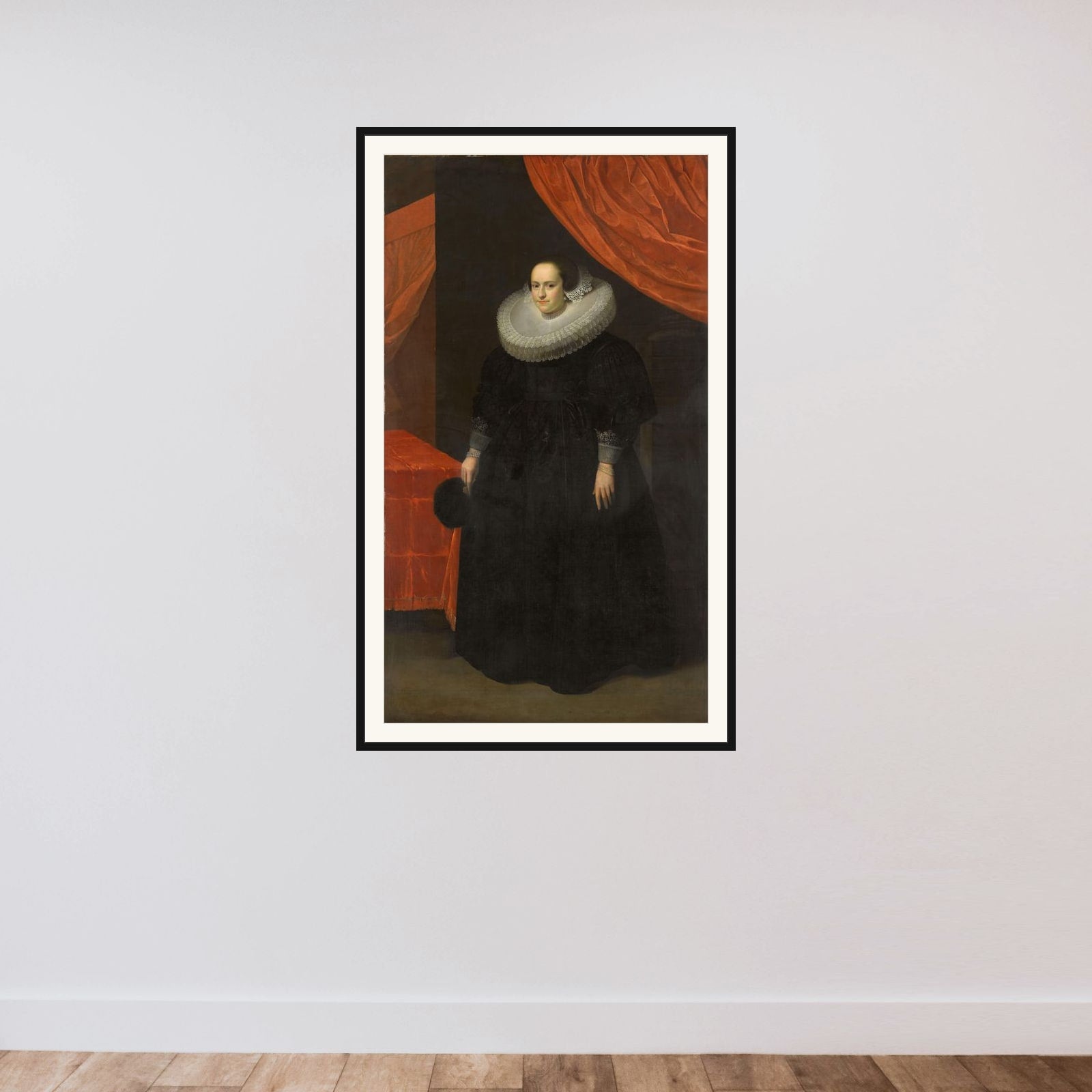 Portrait of Suzanna Moor (1608-57) framed — shown to scale