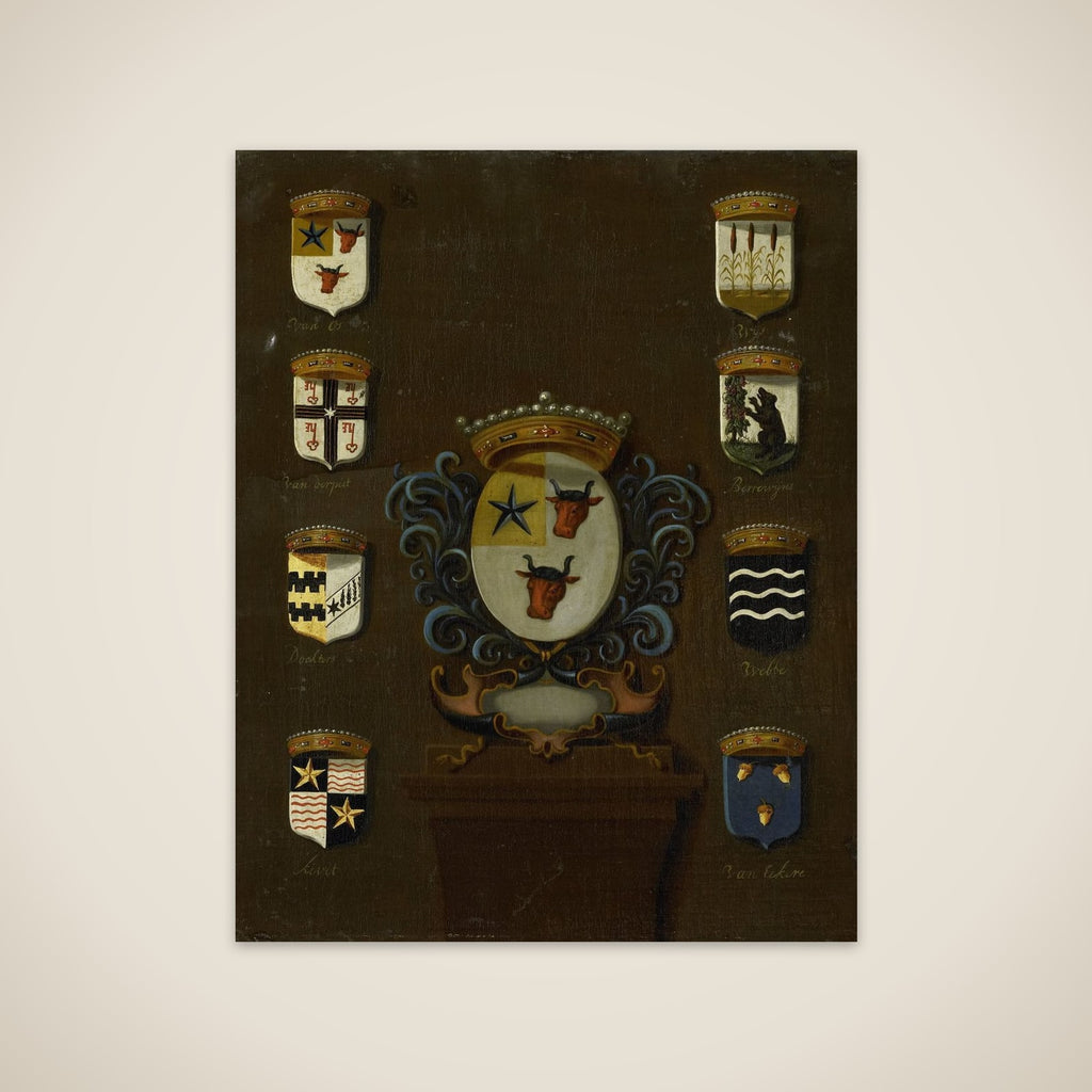 Coat of Arms of Sara van Os, Wife of Jan van Reyersbergh with its eight quarterings unframed print