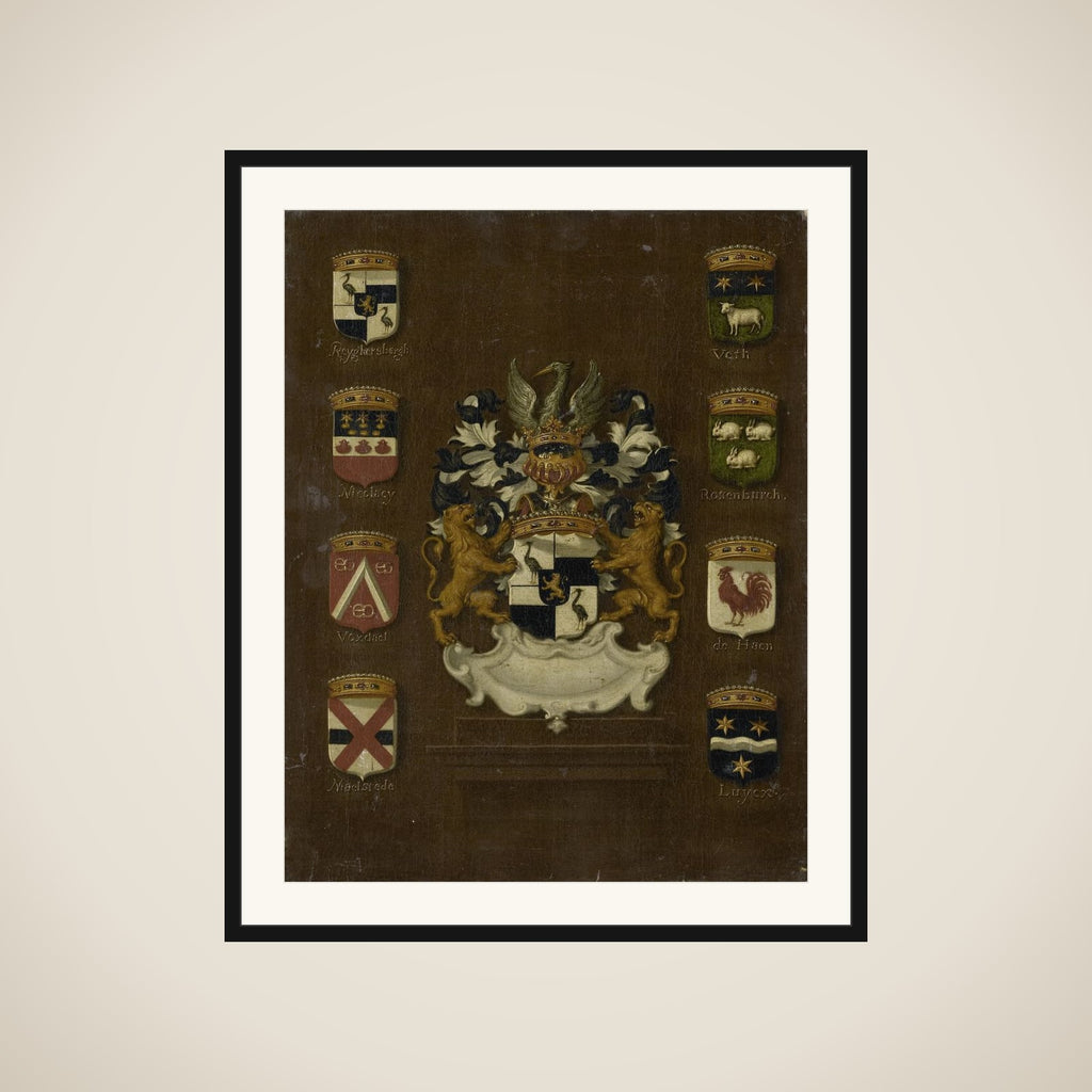 Coat of Arms of Jan van Reyersbergh with its eight quarterings framed