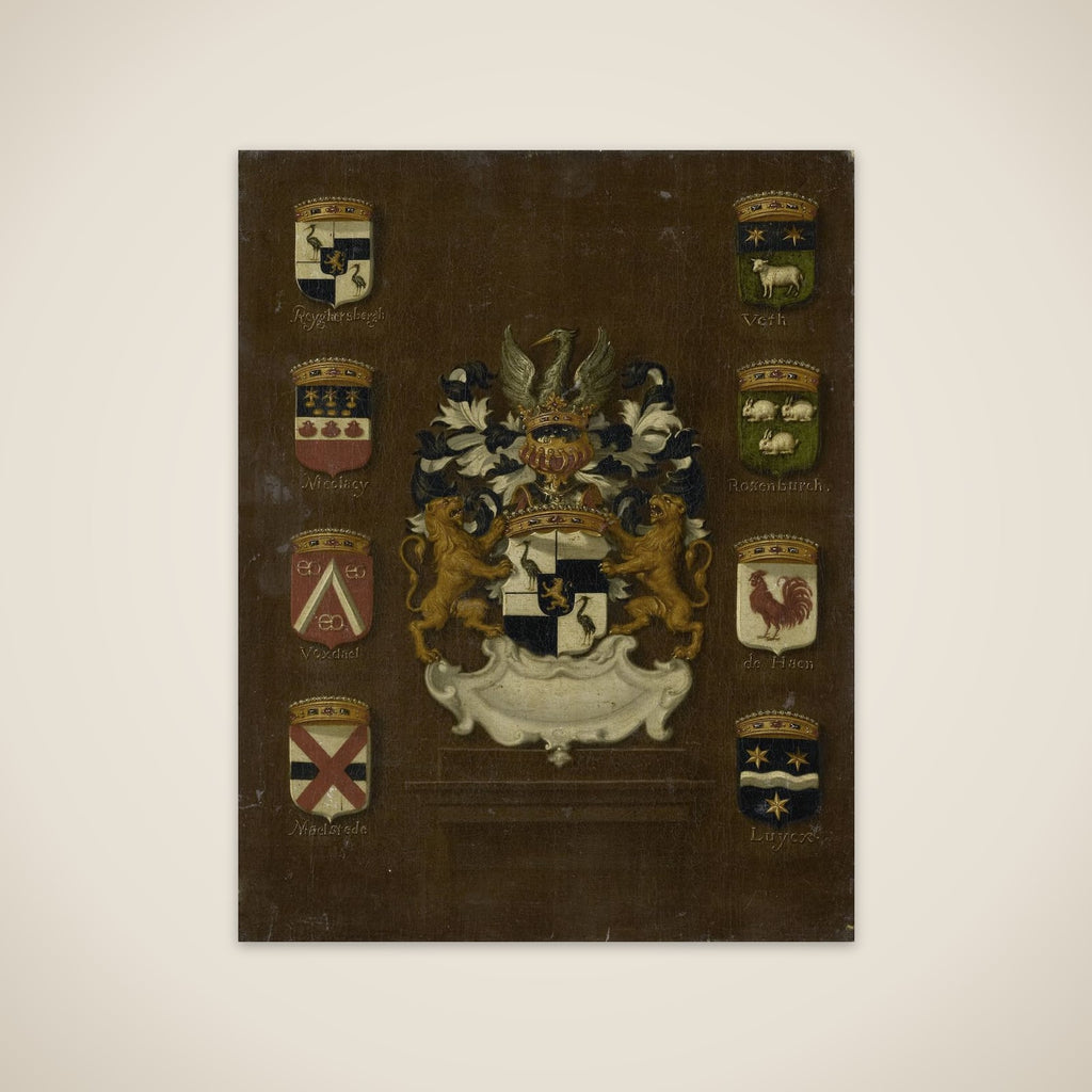 Coat of Arms of Jan van Reyersbergh with its eight quarterings unframed print