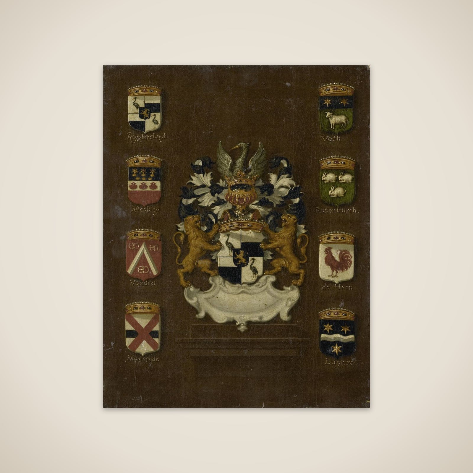 Coat of Arms of Jan van Reyersbergh with its eight quarterings unframed print