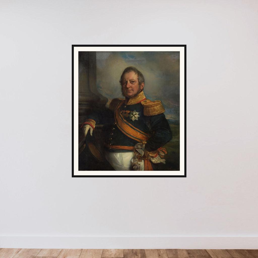 Portrait of Hendrik Merkus, Baron de Kock, Army Commandant and after 1826 Lieutenant Governor-General of the Dutch East Indies framed — shown to scale