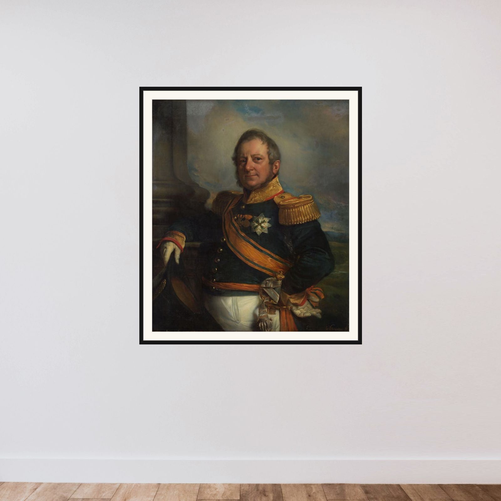 Portrait of Hendrik Merkus, Baron de Kock, Army Commandant and after 1826 Lieutenant Governor-General of the Dutch East Indies framed — shown to scale