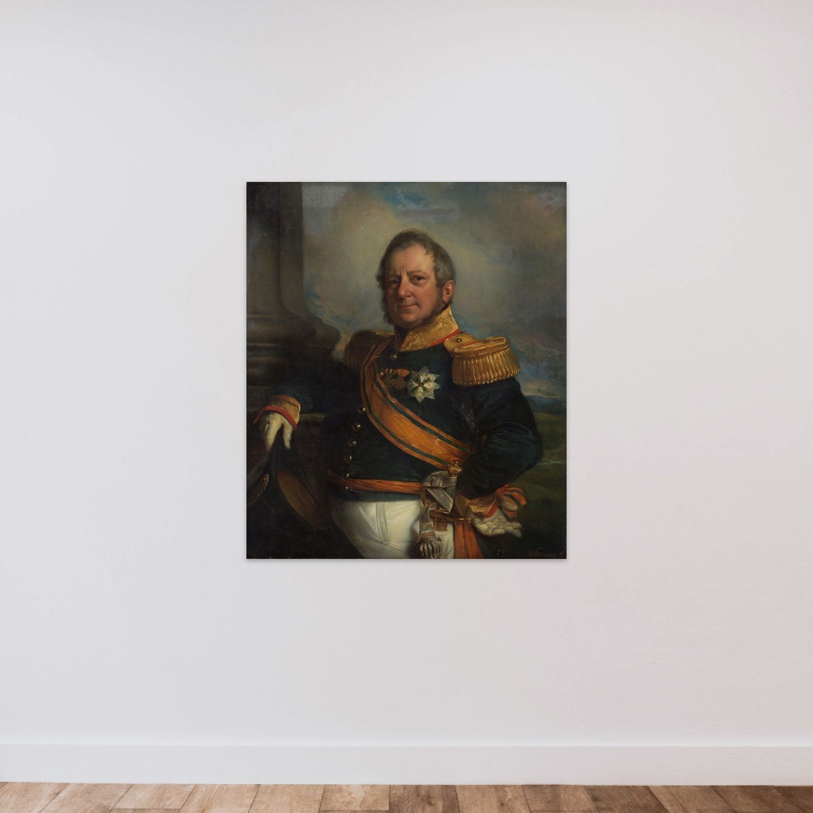 Portrait of Hendrik Merkus, Baron de Kock, Army Commandant and after 1826 Lieutenant Governor-General of the Dutch East Indies unframed — shown to scale