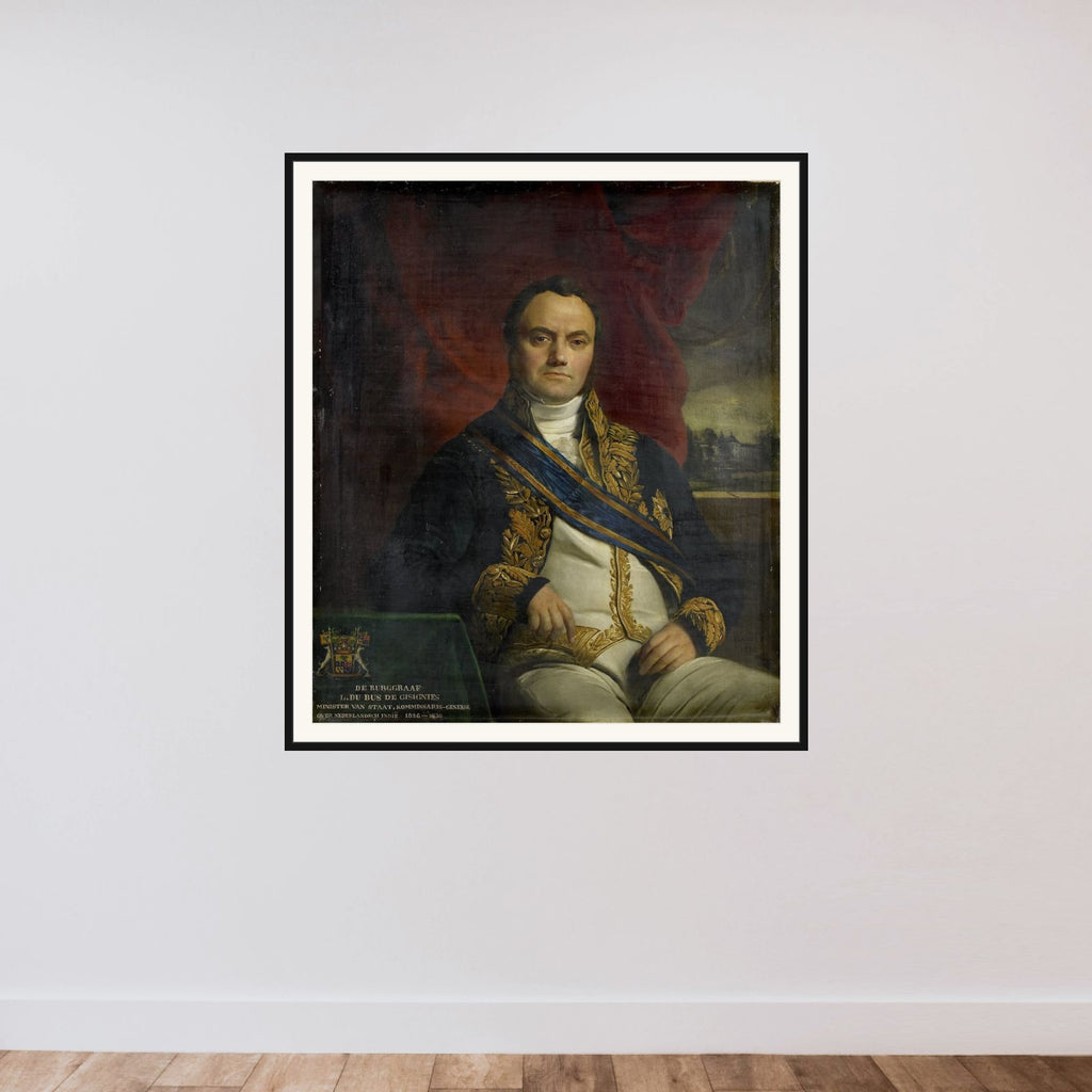 Portrait of Léonard Pierre Joseph, Viscount du Bus de Gisignies, Commissioner-General framed — shown to scale
