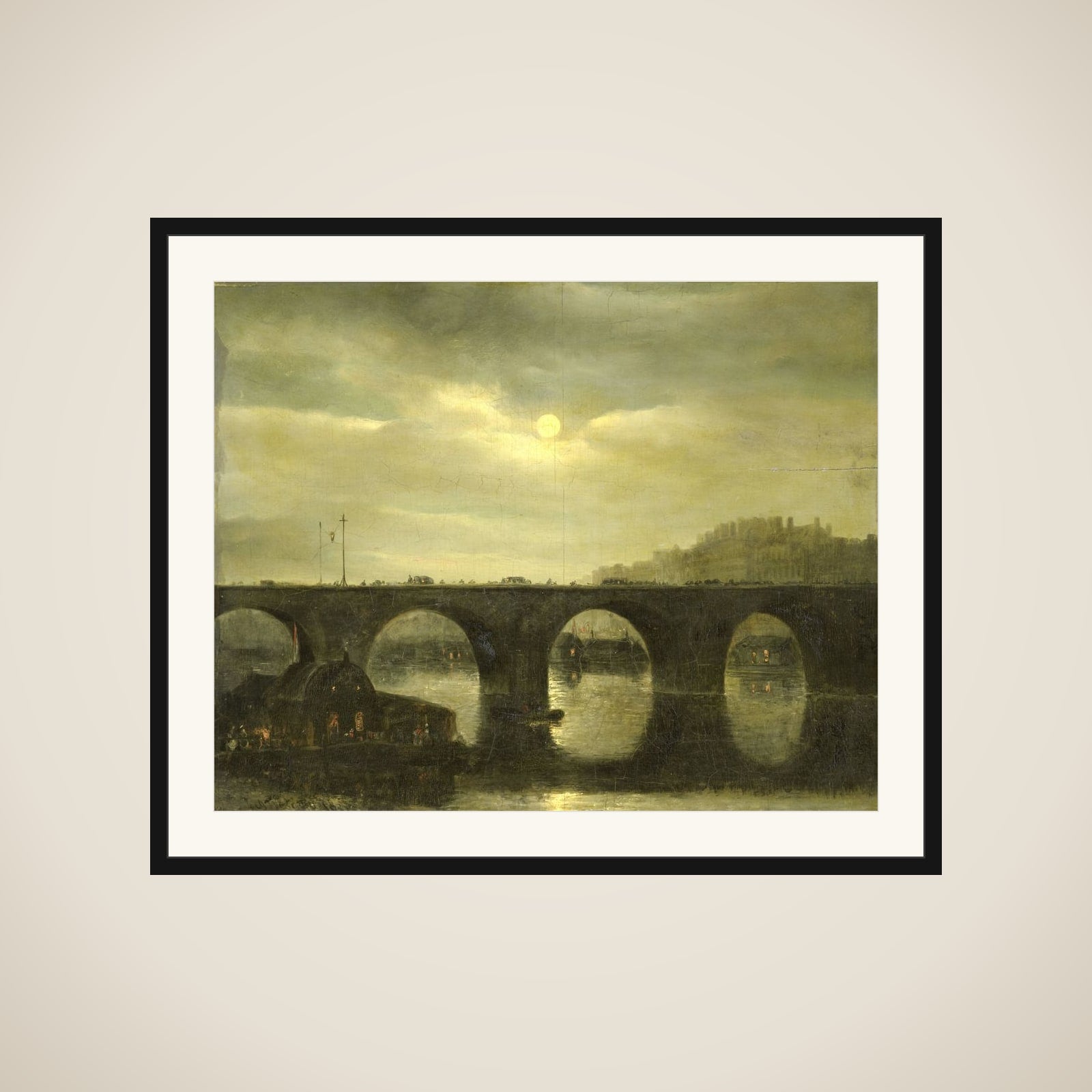 One of the Bridges over the Seine, Paris, in the Moonlight framed