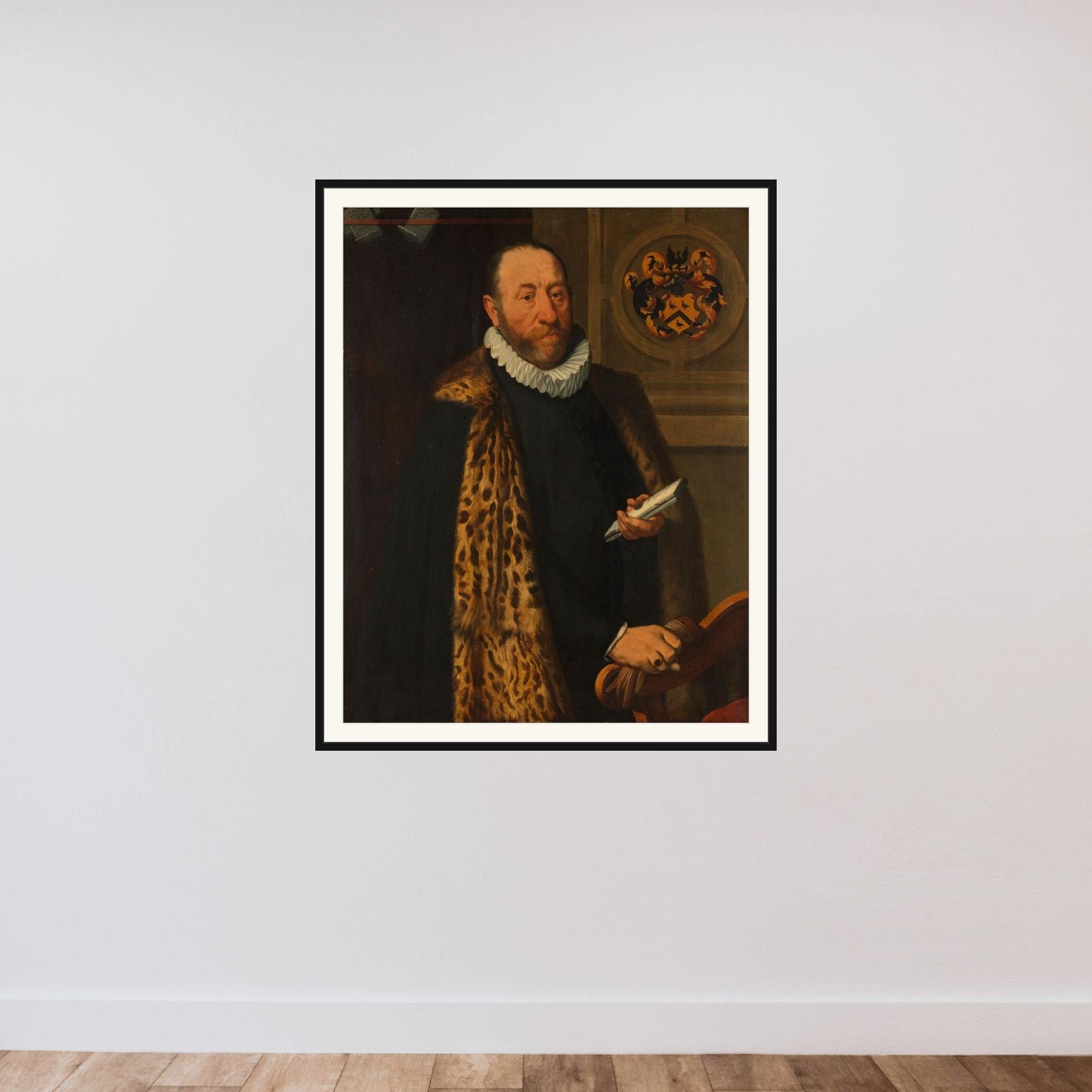 Portrait of Mattheus Augustijnsz Steyn, Councilor in the College of the Admiralty of the Northern Quarter in Dokkum framed — shown to scale