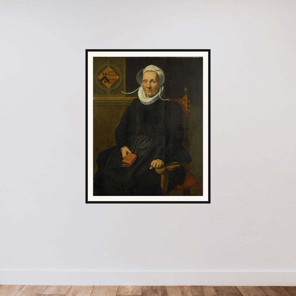 Portrait of Dirckje Tymansdr Gael, called van der Graft, Wife of Mattheus Augustijnsz Steyn framed — shown to scale