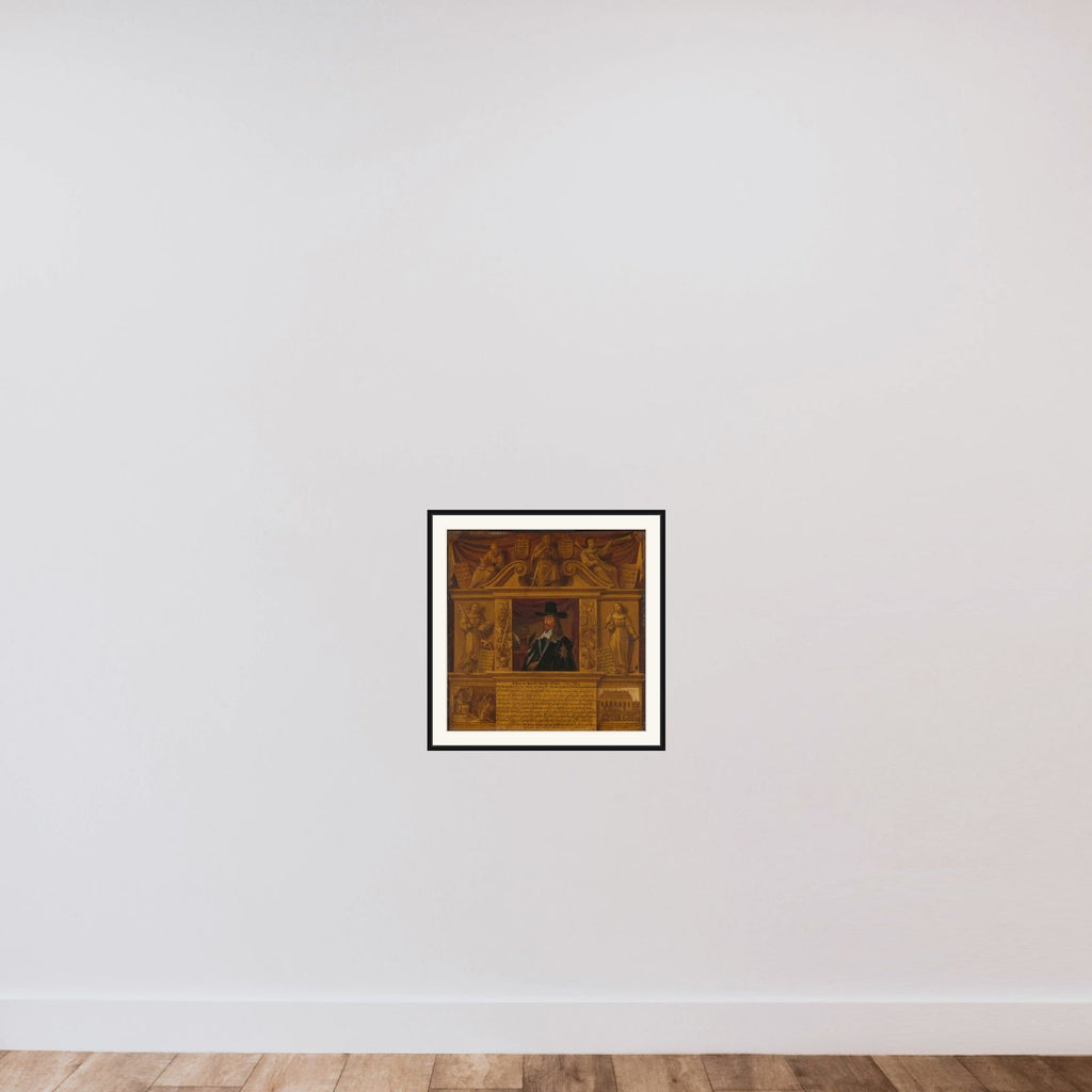 Portrait of Charles I, King of England, in a Frame with Allegorical Figures and Historical Representations framed — shown to scale