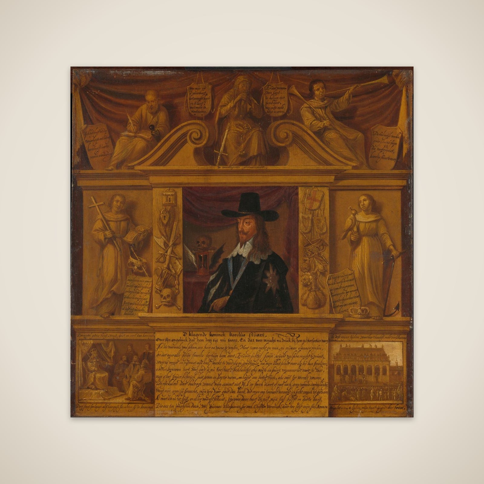 Portrait of Charles I, King of England, in a Frame with Allegorical Figures and Historical Representations unframed print