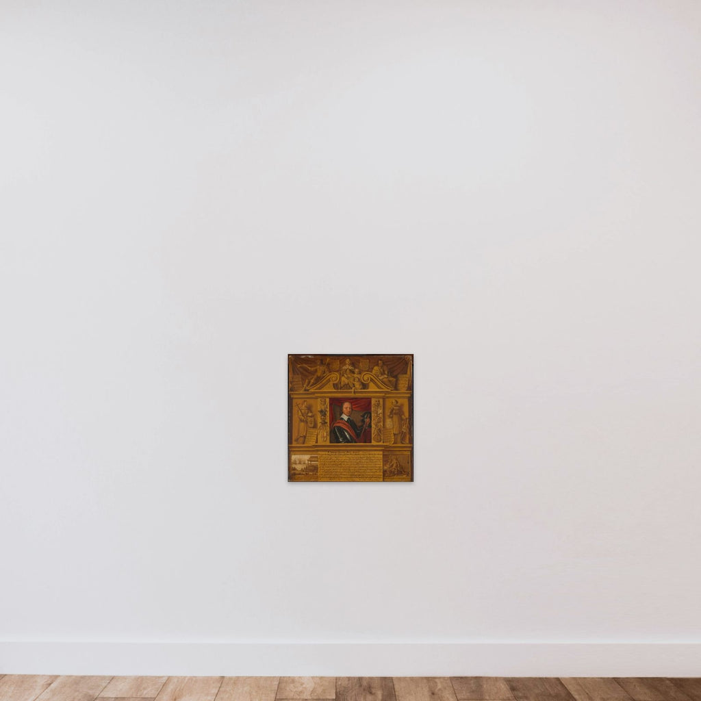 Portrait of Oliver Cromwell, in a Frame with Allegorical Figures and Historical Representations unframed — shown to scale
